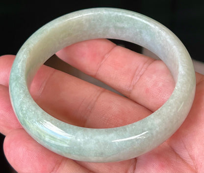 Natural Certified Burmese Jadeite Jade Bangle – Icy Apple Green and Milky White Hues – 58.3mm – JB548