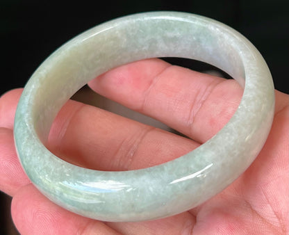 Natural Certified Burmese Jadeite Jade Bangle – Icy Apple Green and Milky White Hues – 58.3mm – JB548