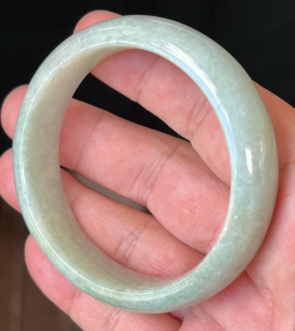 Natural Certified Burmese Jadeite Jade Bangle – Icy Apple Green and Milky White Hues – 58.3mm – JB548