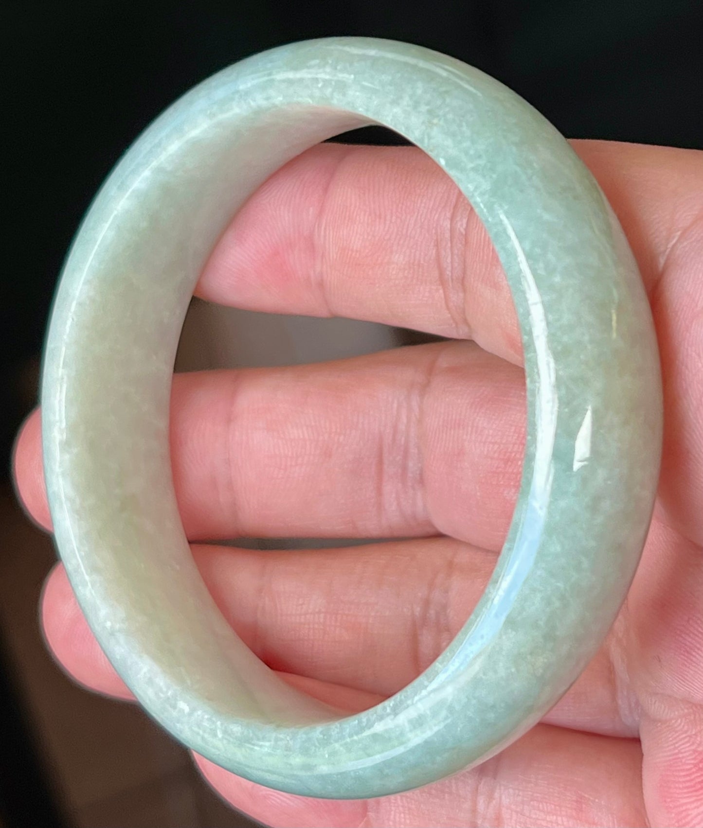 Natural Certified Burmese Jadeite Jade Bangle – Icy Apple Green and Milky White Hues – 58.3mm – JB548