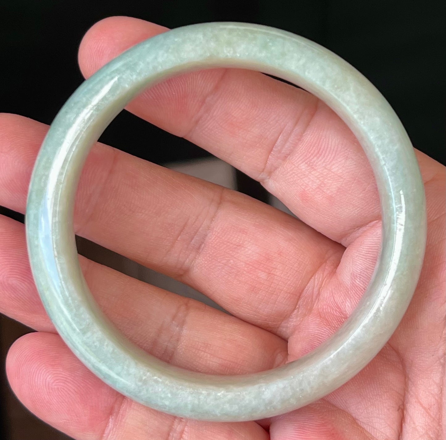 Natural Certified Burmese Jadeite Jade Bangle – Icy Apple Green and Milky White Hues – 58.3mm – JB548