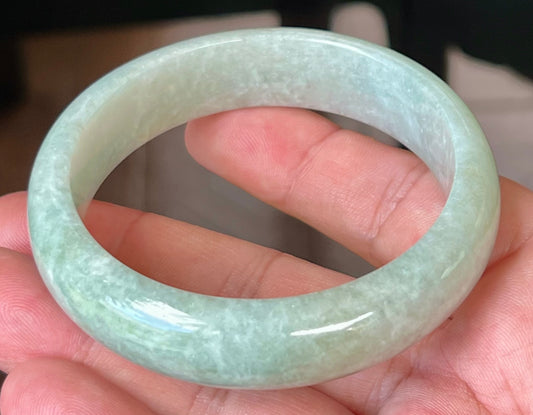 Natural Certified Burmese Jadeite Jade Bangle – Icy Apple Green and Milky White Hues – 58.3mm – JB548