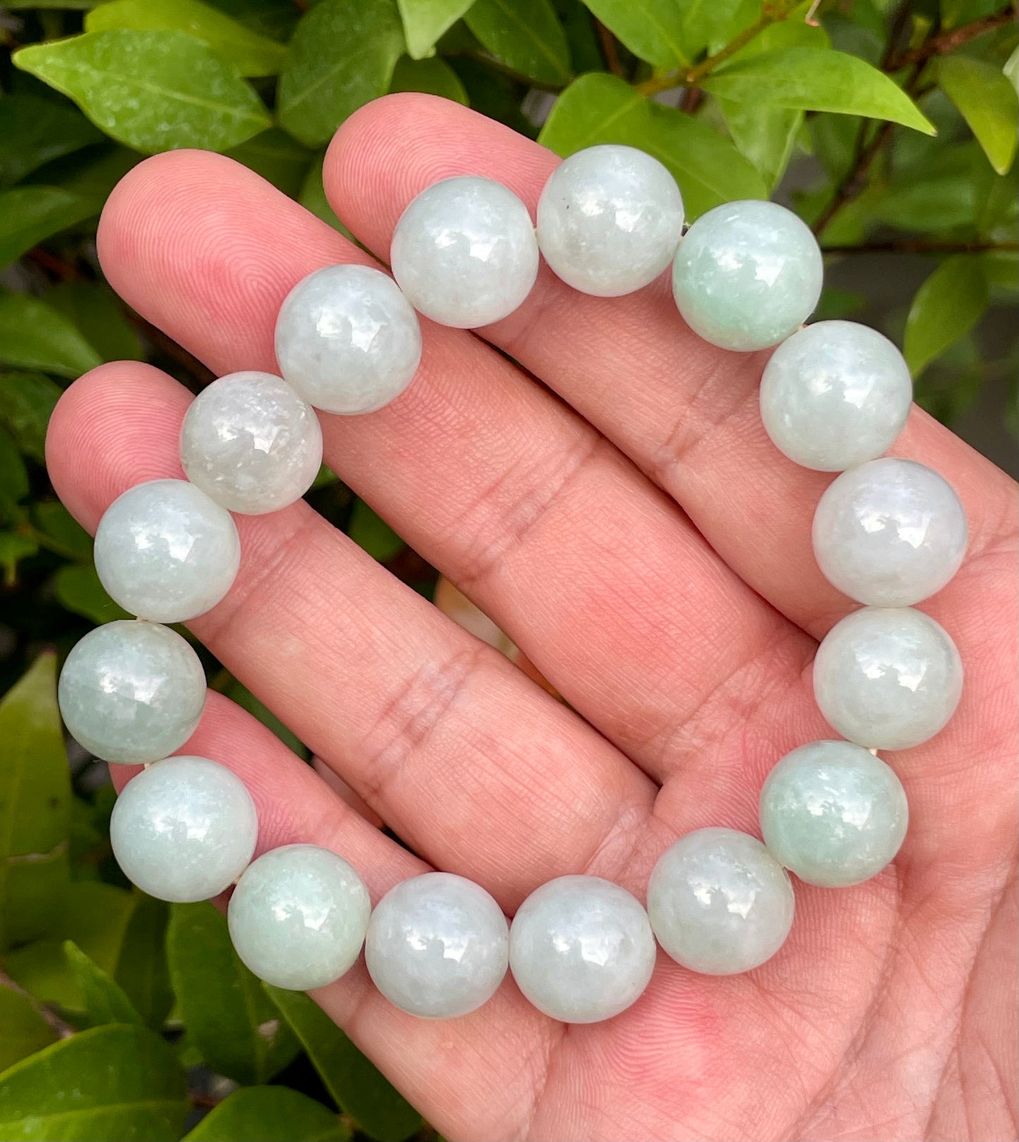 Natural Certified Burmese Jadeite Jade Beaded Bracelet – Icy Imperial Green & Milky White – 13.6mm – JBB176