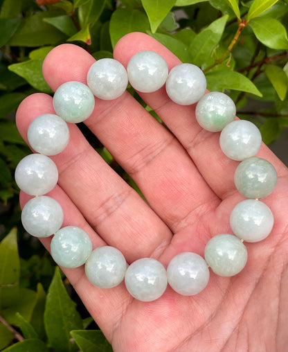 Natural Certified Burmese Jadeite Jade Beaded Bracelet – Icy Imperial Green & Milky White – 13.6mm – JBB176