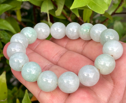 Natural Certified Burmese Jadeite Jade Beaded Bracelet – Icy Imperial Green & Milky White – 13.6mm – JBB176