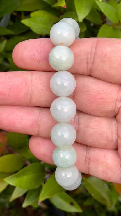 Natural Certified Burmese Jadeite Jade Beaded Bracelet – Icy Imperial Green & Milky White – 13.6mm – JBB176