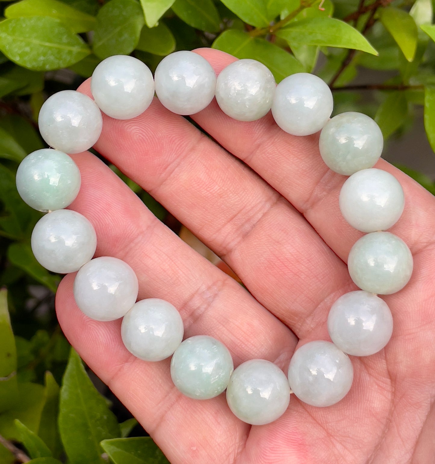 Natural Certified Burmese Jadeite Jade Beaded Bracelet – Icy Imperial Green & Milky White – 13.6mm – JBB176