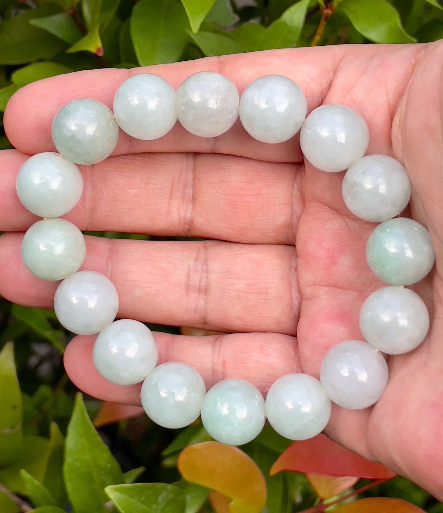Natural Certified Burmese Jadeite Jade Beaded Bracelet – Icy Imperial Green & Milky White – 13.6mm – JBB176