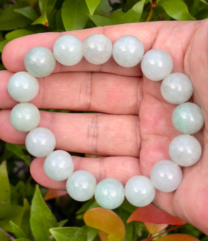 Natural Certified Burmese Jadeite Jade Beaded Bracelet – Icy Imperial Green & Milky White – 13.6mm – JBB176