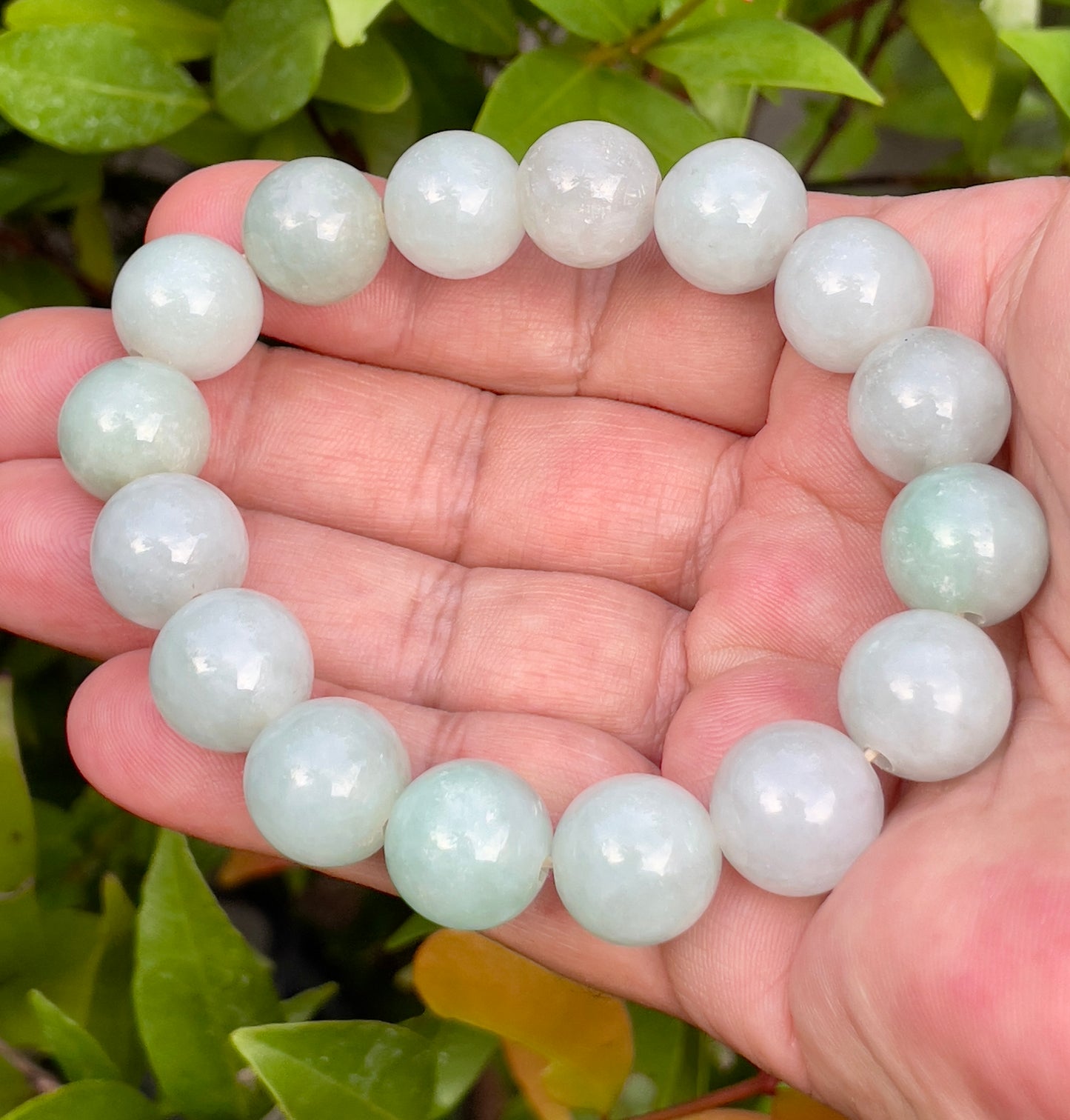 Natural Certified Burmese Jadeite Jade Beaded Bracelet – Icy Imperial Green & Milky White – 13.6mm – JBB176