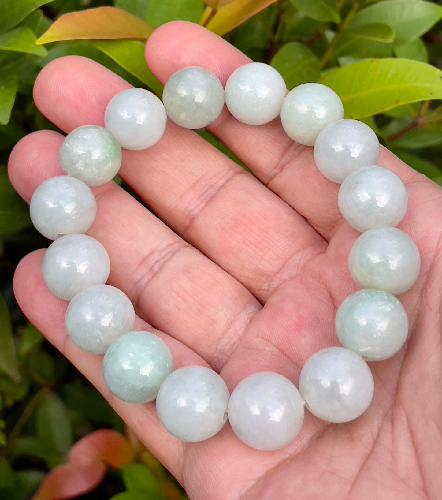Natural Certified Burmese Jadeite Jade Beaded Bracelet – Icy Imperial Green & Milky White – 13.6mm – JBB176