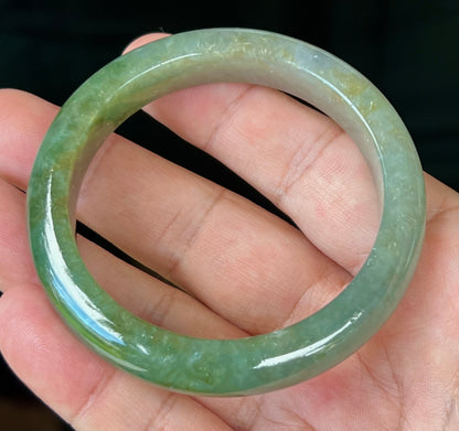 Natural Burmese Jadeite Jade Bangle – Icy Apple and Forest Green with Honey and Greyish Hues – 56mm – JB549