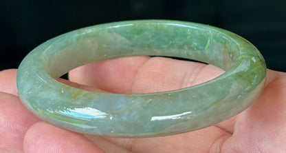 Natural Burmese Jadeite Jade Bangle – Icy Apple and Forest Green with Honey and Greyish Hues – 56mm – JB549