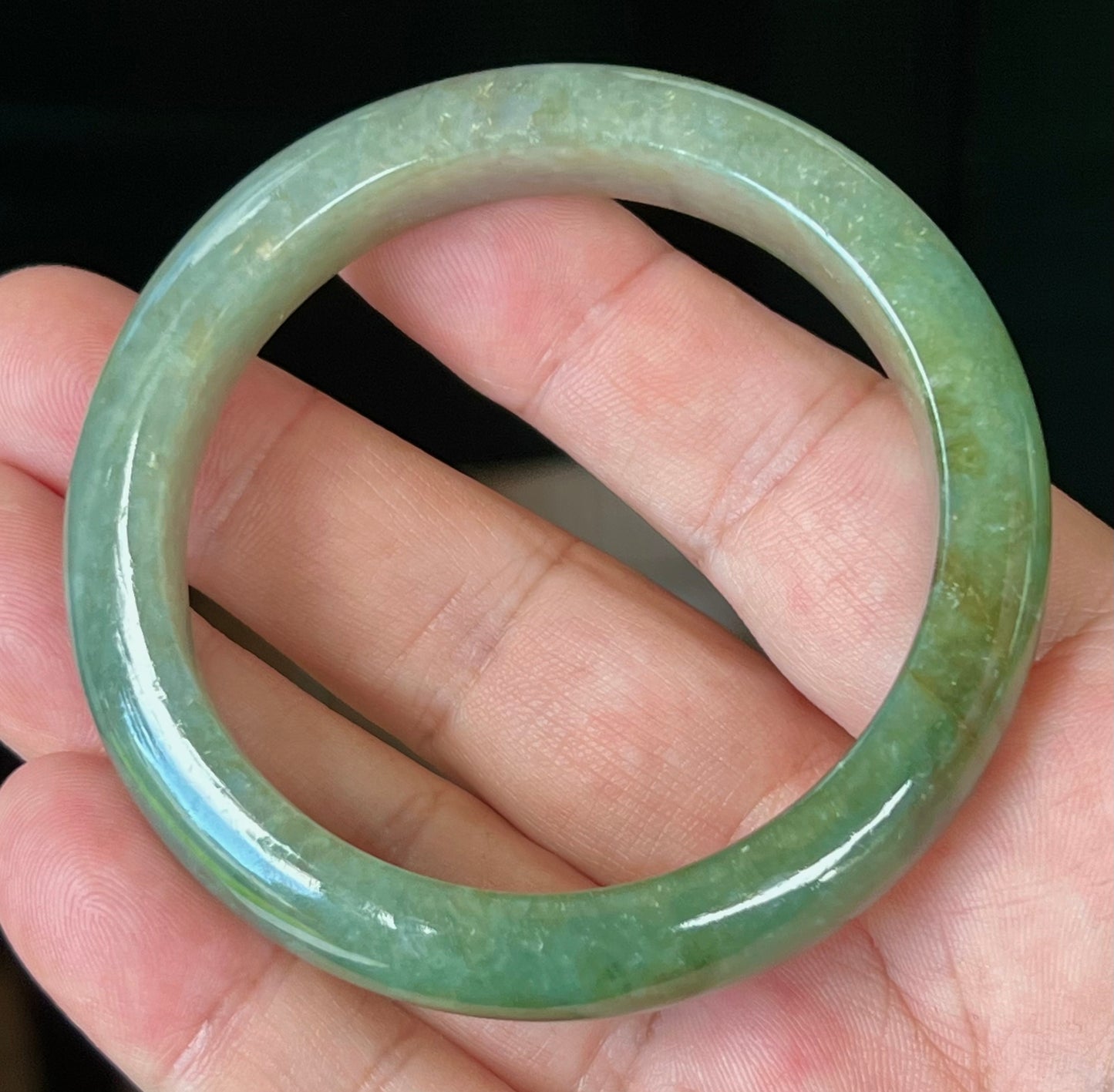 Natural Burmese Jadeite Jade Bangle – Icy Apple and Forest Green with Honey and Greyish Hues – 56mm – JB549