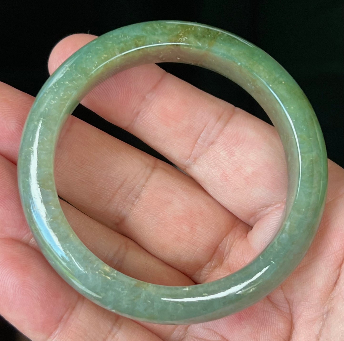 Natural Burmese Jadeite Jade Bangle – Icy Apple and Forest Green with Honey and Greyish Hues – 56mm – JB549