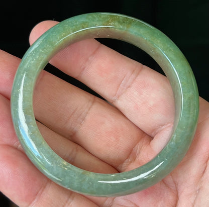 Natural Burmese Jadeite Jade Bangle – Icy Apple and Forest Green with Honey and Greyish Hues – 56mm – JB549
