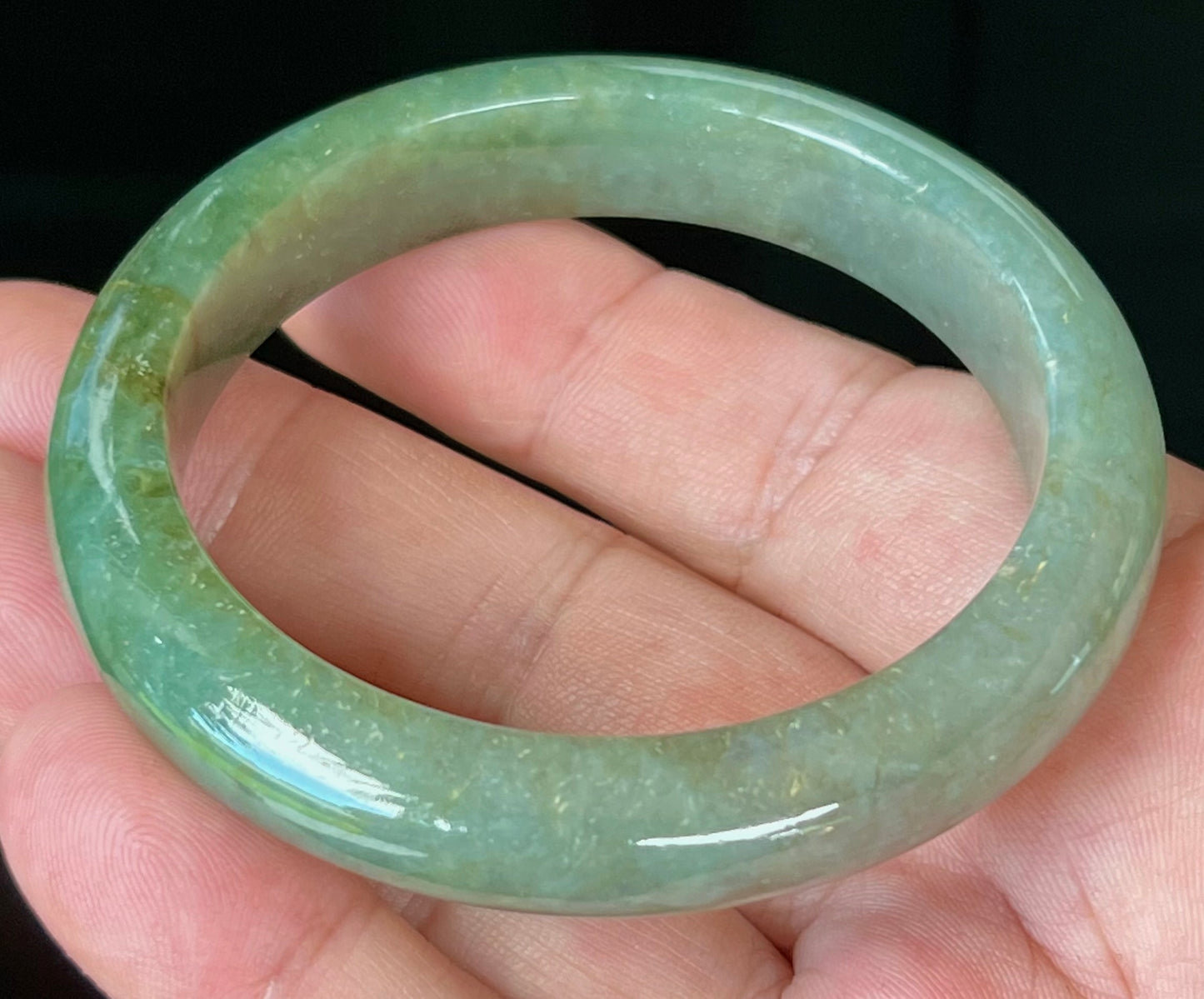 Natural Burmese Jadeite Jade Bangle – Icy Apple and Forest Green with Honey and Greyish Hues – 56mm – JB549