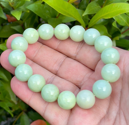 Natural Burmese Jadeite Jade Beaded Bracelet – Icy Apple Green – 13.4mm – JBB172