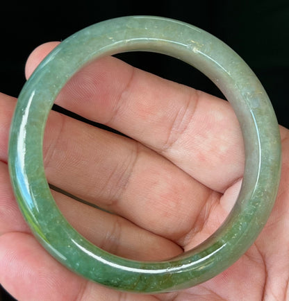 Natural Burmese Jadeite Jade Bangle – Icy Apple and Forest Green with Honey and Greyish Hues – 56mm – JB549