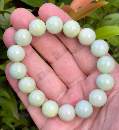 Natural Burmese Jadeite Jade Beaded Bracelet – Icy Apple Green – 13.4mm – JBB172