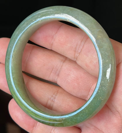 Natural Burmese Jadeite Jade Bangle – Icy Apple and Forest Green with Honey and Greyish Hues – 56mm – JB549