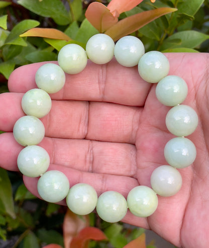 Natural Burmese Jadeite Jade Beaded Bracelet – Icy Apple Green – 13.4mm – JBB172