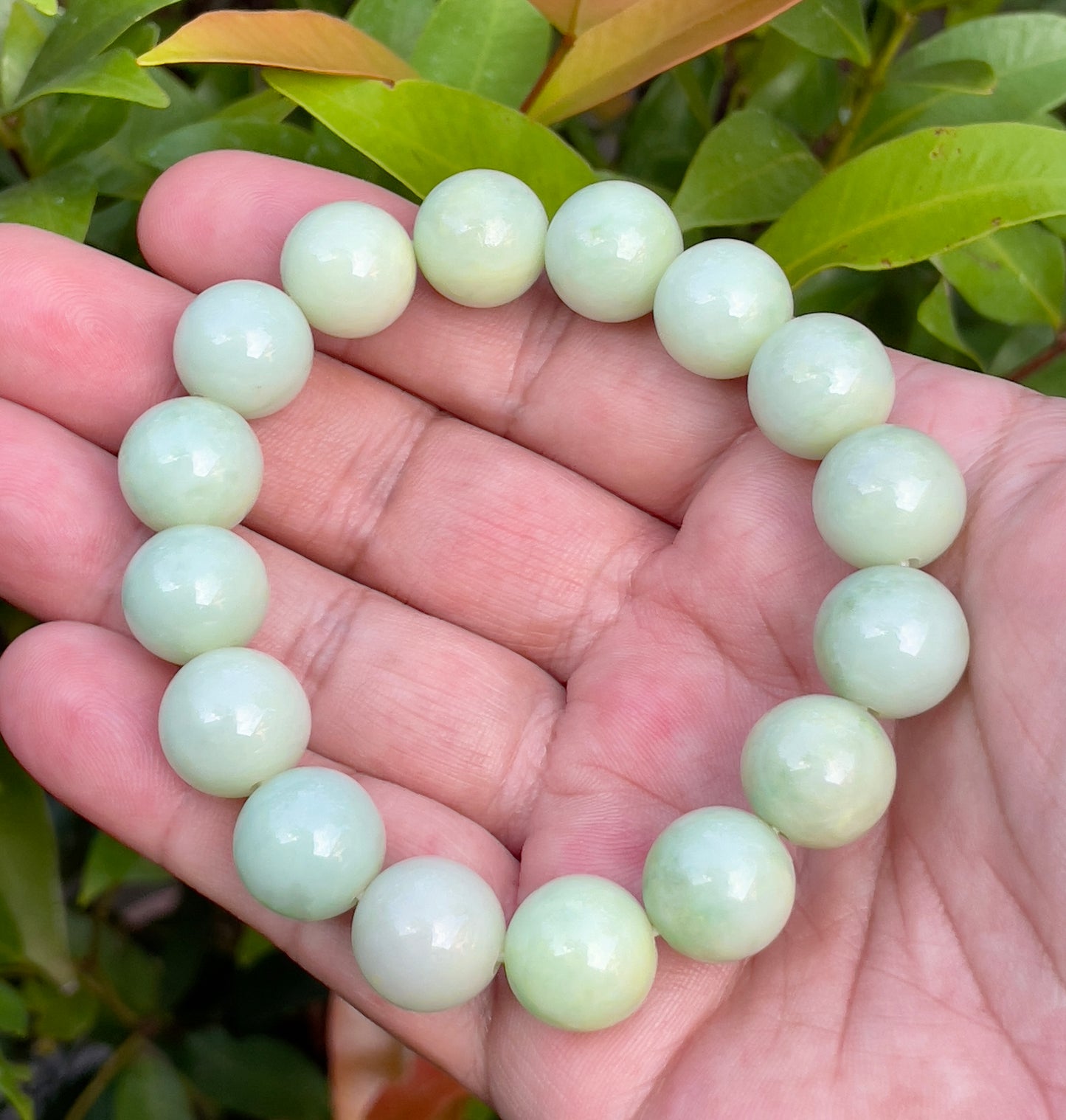 Natural Burmese Jadeite Jade Beaded Bracelet – Icy Apple Green – 13.4mm – JBB172