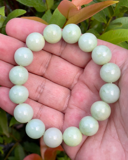 Natural Burmese Jadeite Jade Beaded Bracelet – Icy Apple Green – 13.4mm – JBB172