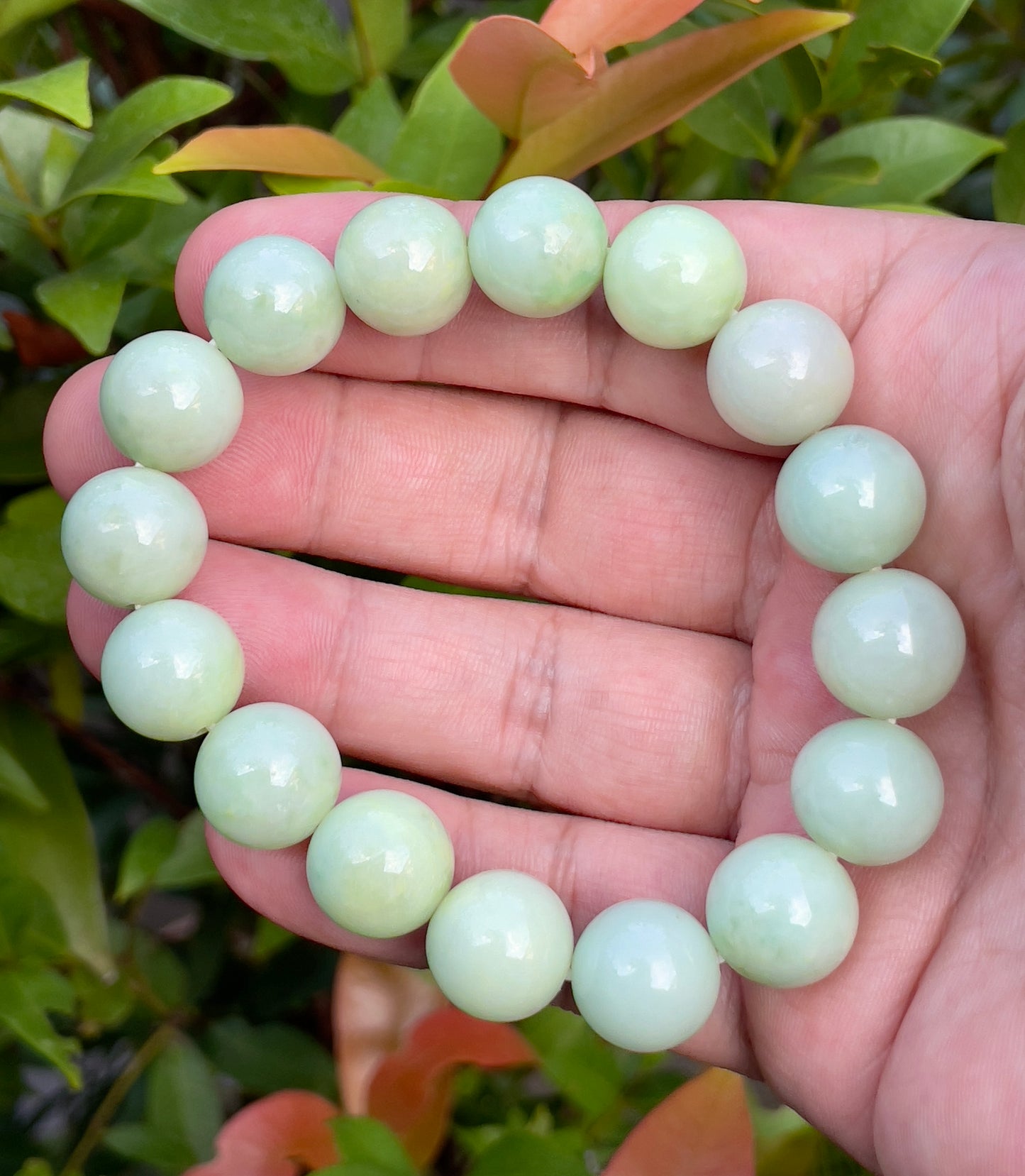 Natural Burmese Jadeite Jade Beaded Bracelet – Icy Apple Green – 13.4mm – JBB172