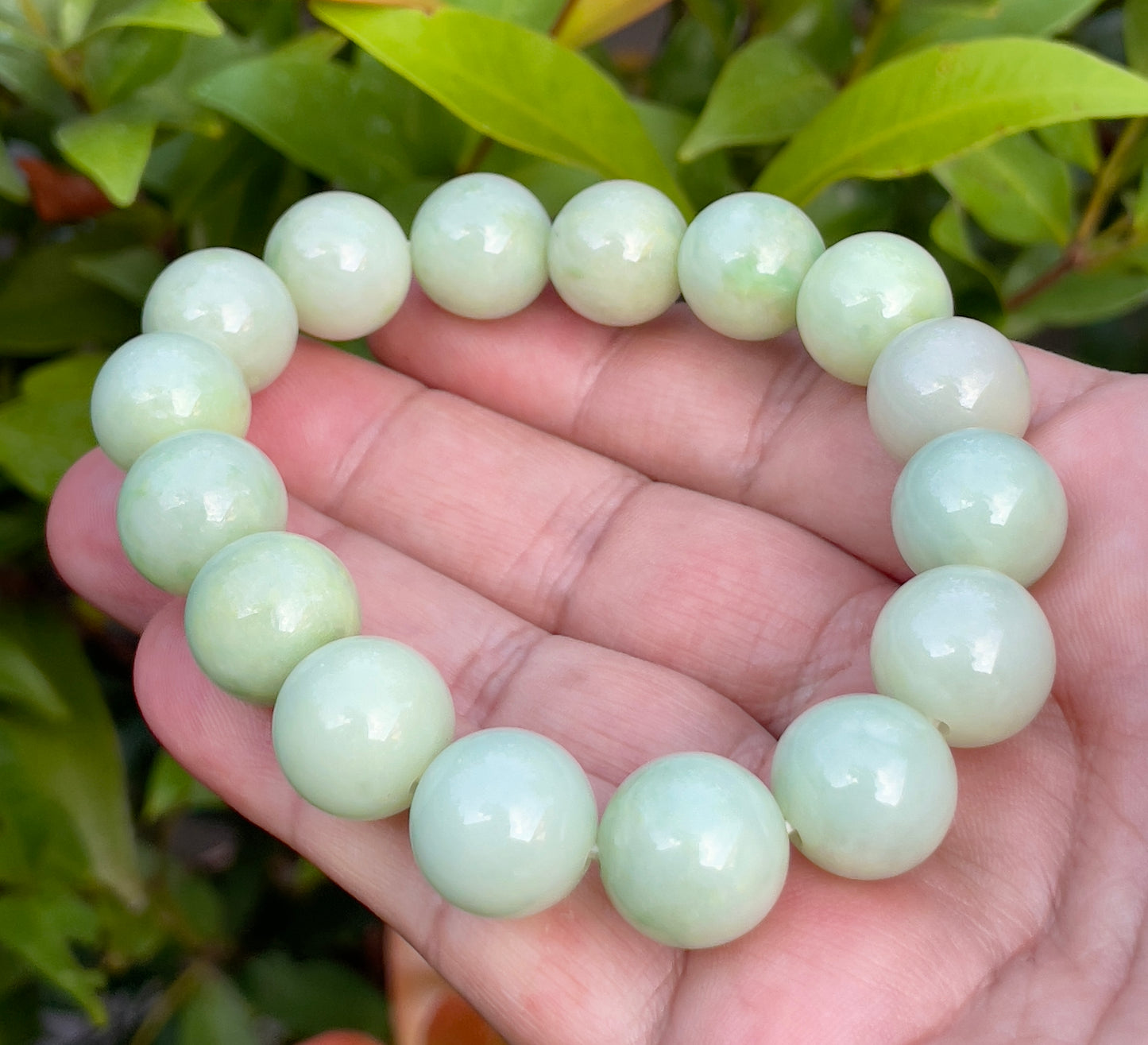 Natural Burmese Jadeite Jade Beaded Bracelet – Icy Apple Green – 13.4mm – JBB172