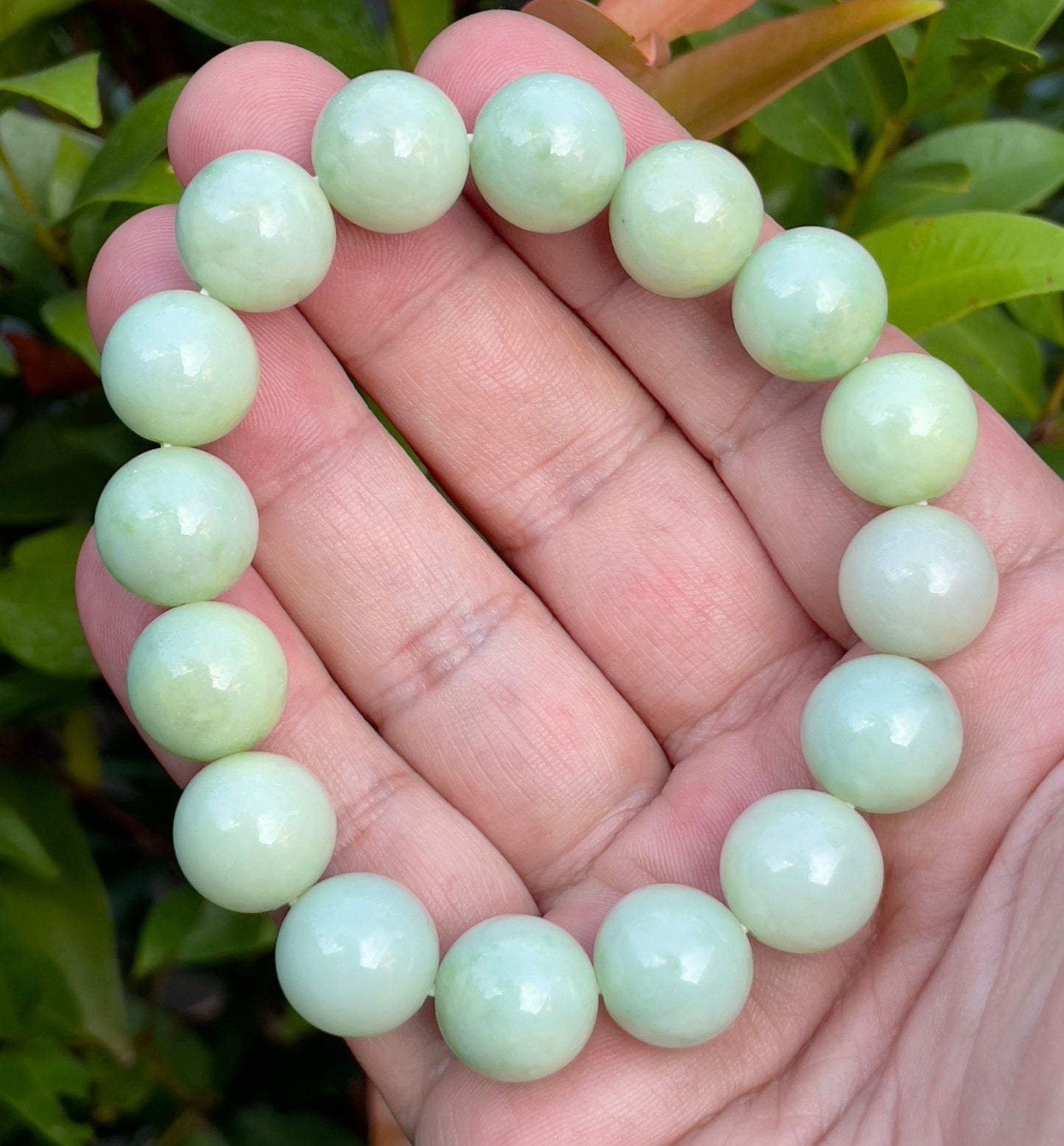 Natural Burmese Jadeite Jade Beaded Bracelet – Icy Apple Green – 13.4mm – JBB172