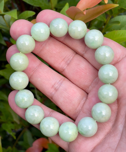 Natural Burmese Jadeite Jade Beaded Bracelet – Icy Apple Green – 13.4mm – JBB173