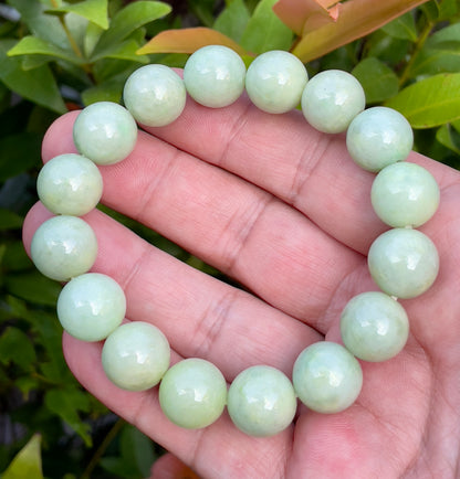 Natural Burmese Jadeite Jade Beaded Bracelet – Icy Apple Green – 13.4mm – JBB173
