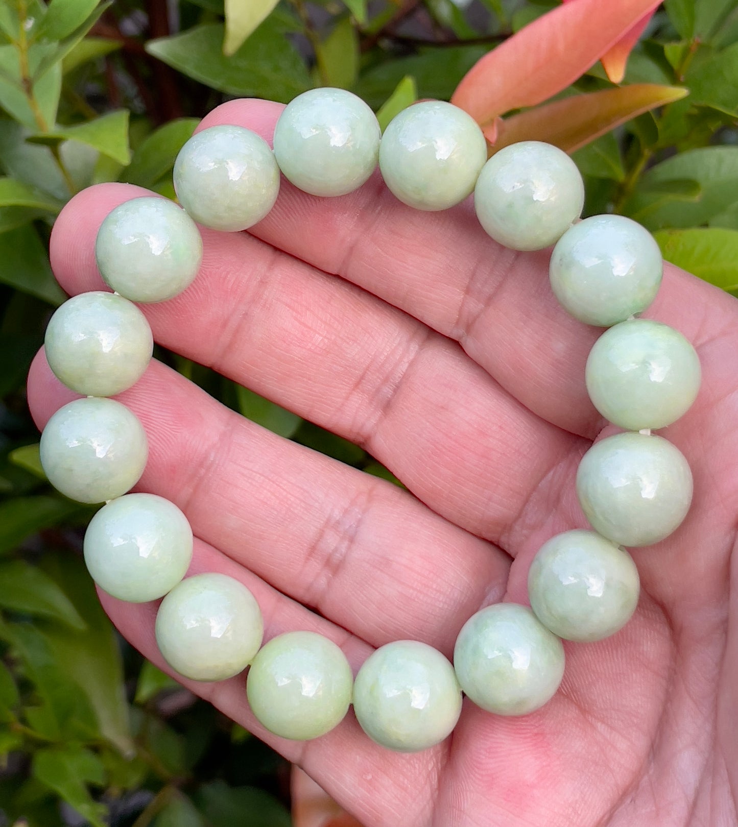 Natural Burmese Jadeite Jade Beaded Bracelet – Icy Apple Green – 13.4mm – JBB173