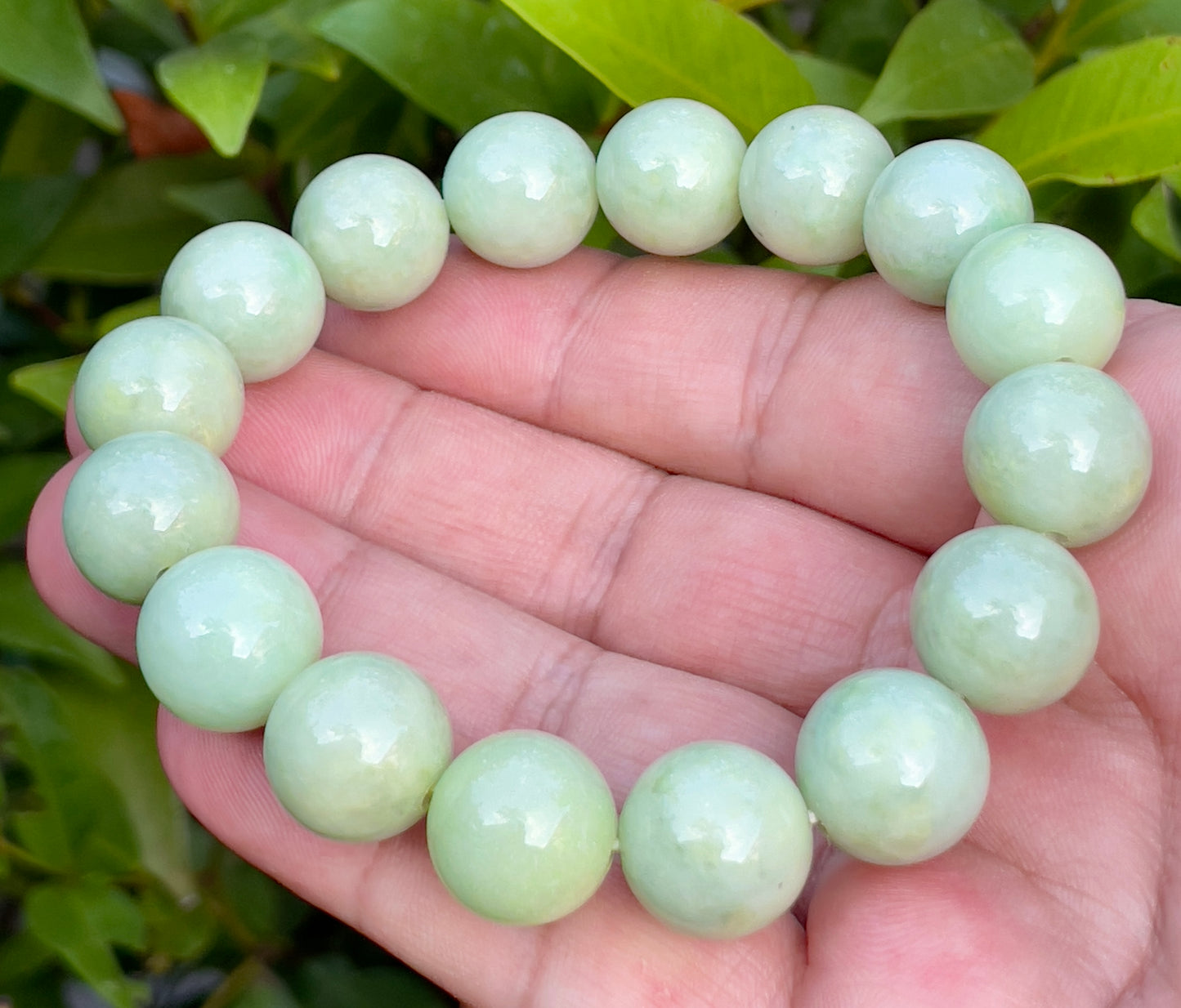 Natural Burmese Jadeite Jade Beaded Bracelet – Icy Apple Green – 13.4mm – JBB173