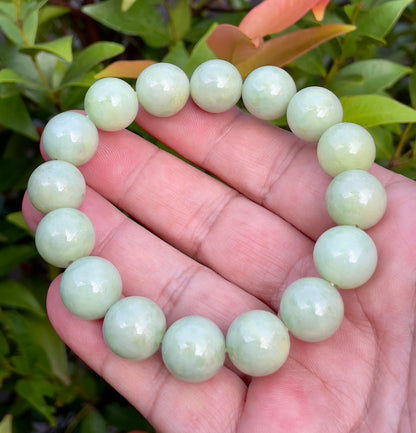 Natural Burmese Jadeite Jade Beaded Bracelet – Icy Apple Green – 13.4mm – JBB173