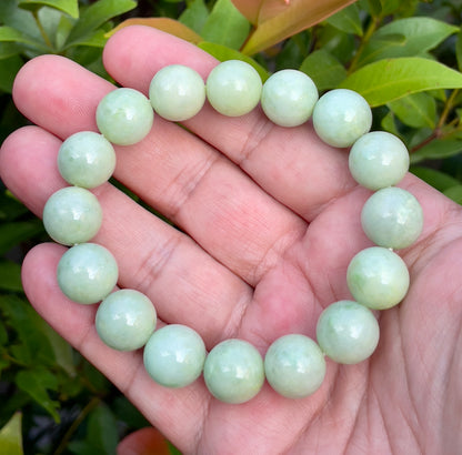 Natural Burmese Jadeite Jade Beaded Bracelet – Icy Apple Green – 13.4mm – JBB173