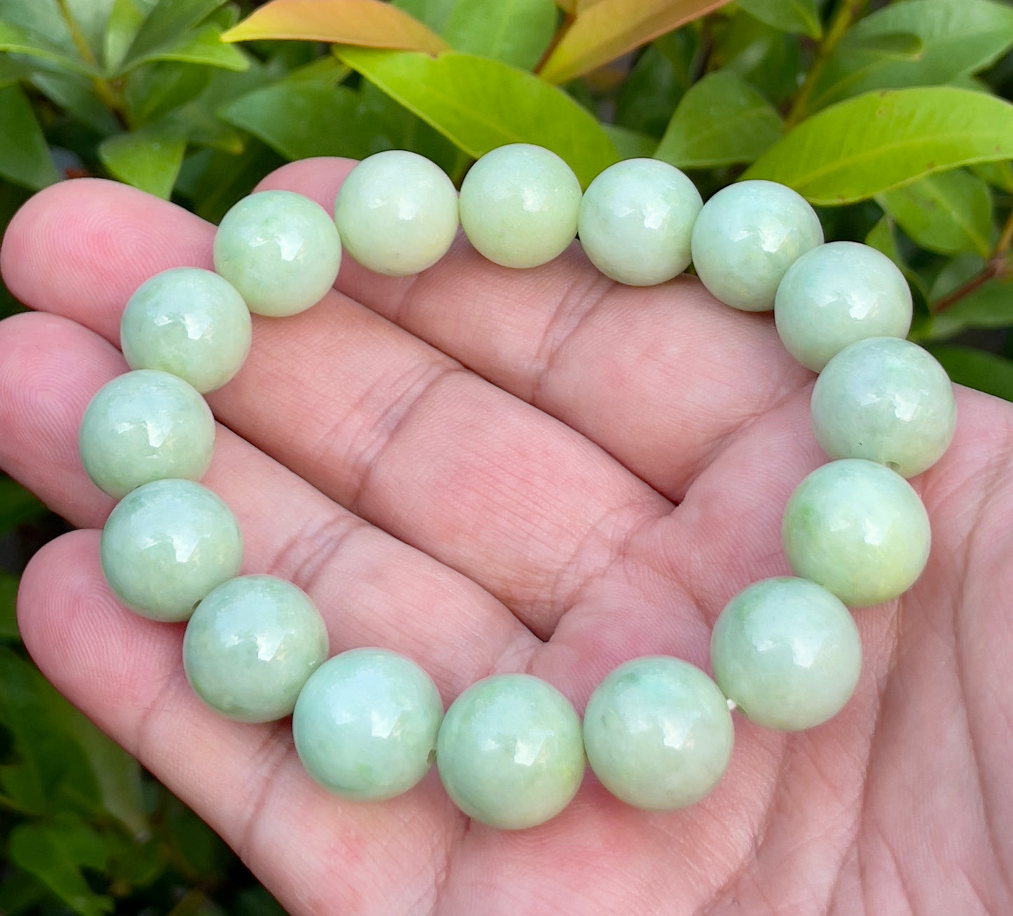Natural Burmese Jadeite Jade Beaded Bracelet – Icy Apple Green – 13.4mm – JBB173