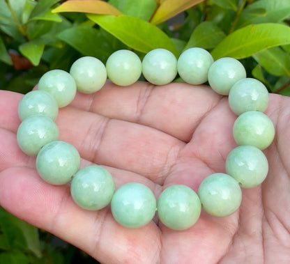 Natural Burmese Jadeite Jade Beaded Bracelet – Icy Apple Green – 13.4mm – JBB173