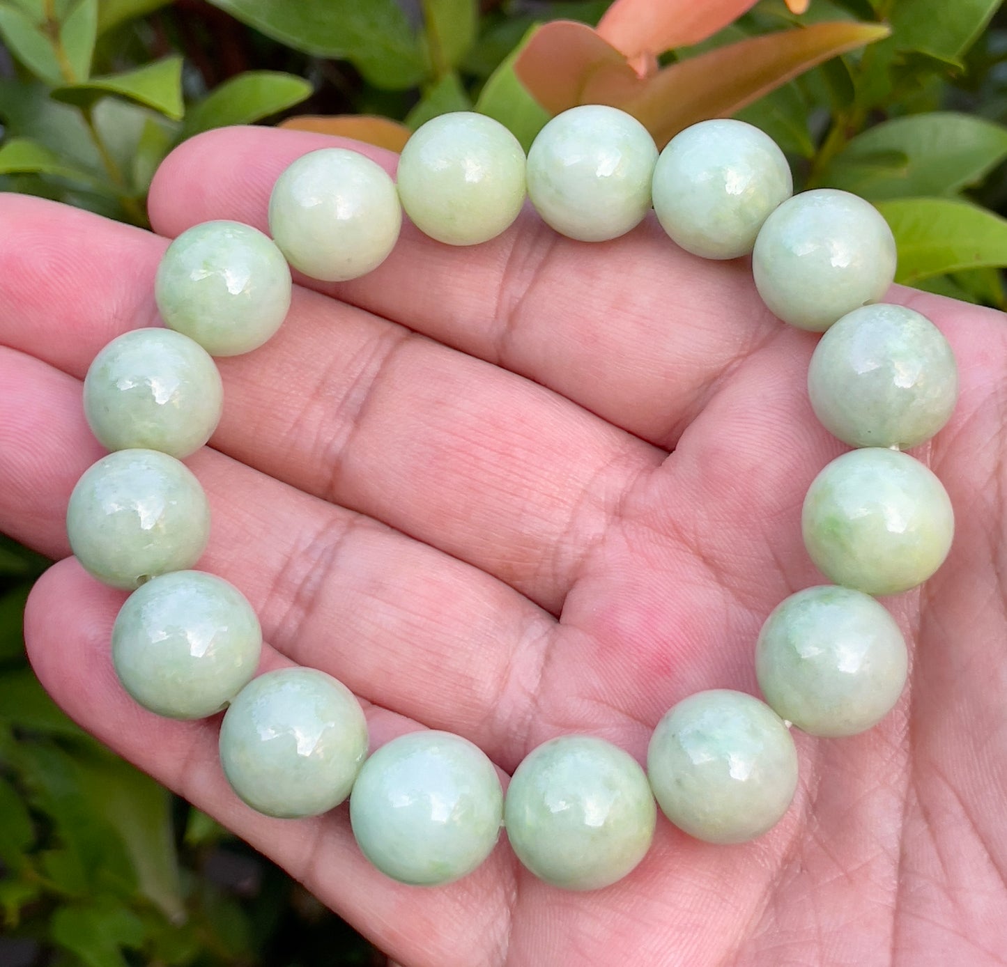 Natural Burmese Jadeite Jade Beaded Bracelet – Icy Apple Green – 13.4mm – JBB173