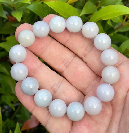 Natural Burmese Jadeite Jade Beaded Bracelet – Icy Lavender – 13.2mm – JBB174