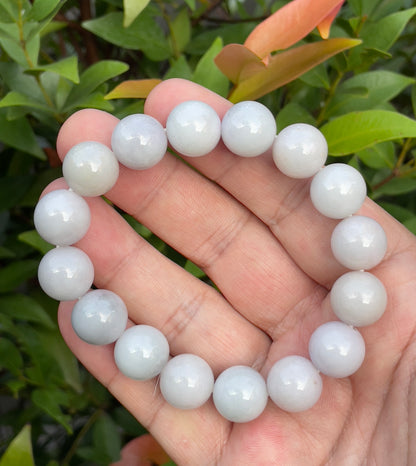 Natural Burmese Jadeite Jade Beaded Bracelet – Icy Lavender – 13.2mm – JBB174