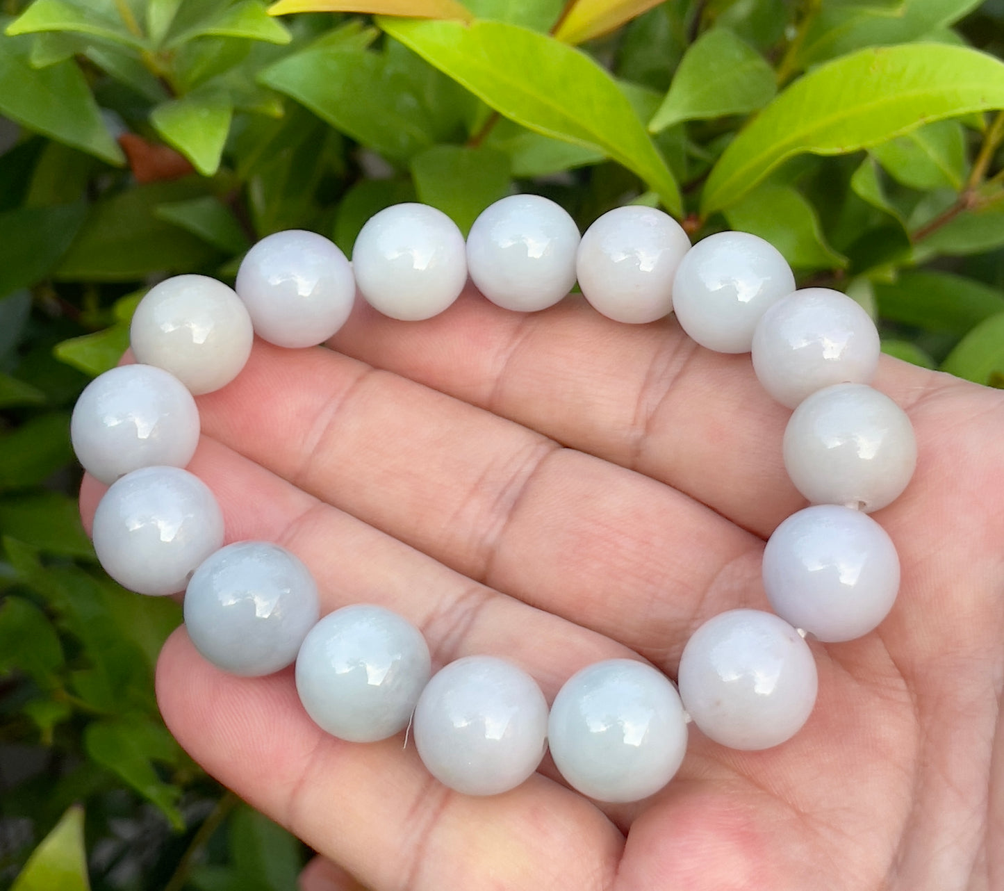 Natural Burmese Jadeite Jade Beaded Bracelet – Icy Lavender – 13.2mm – JBB174