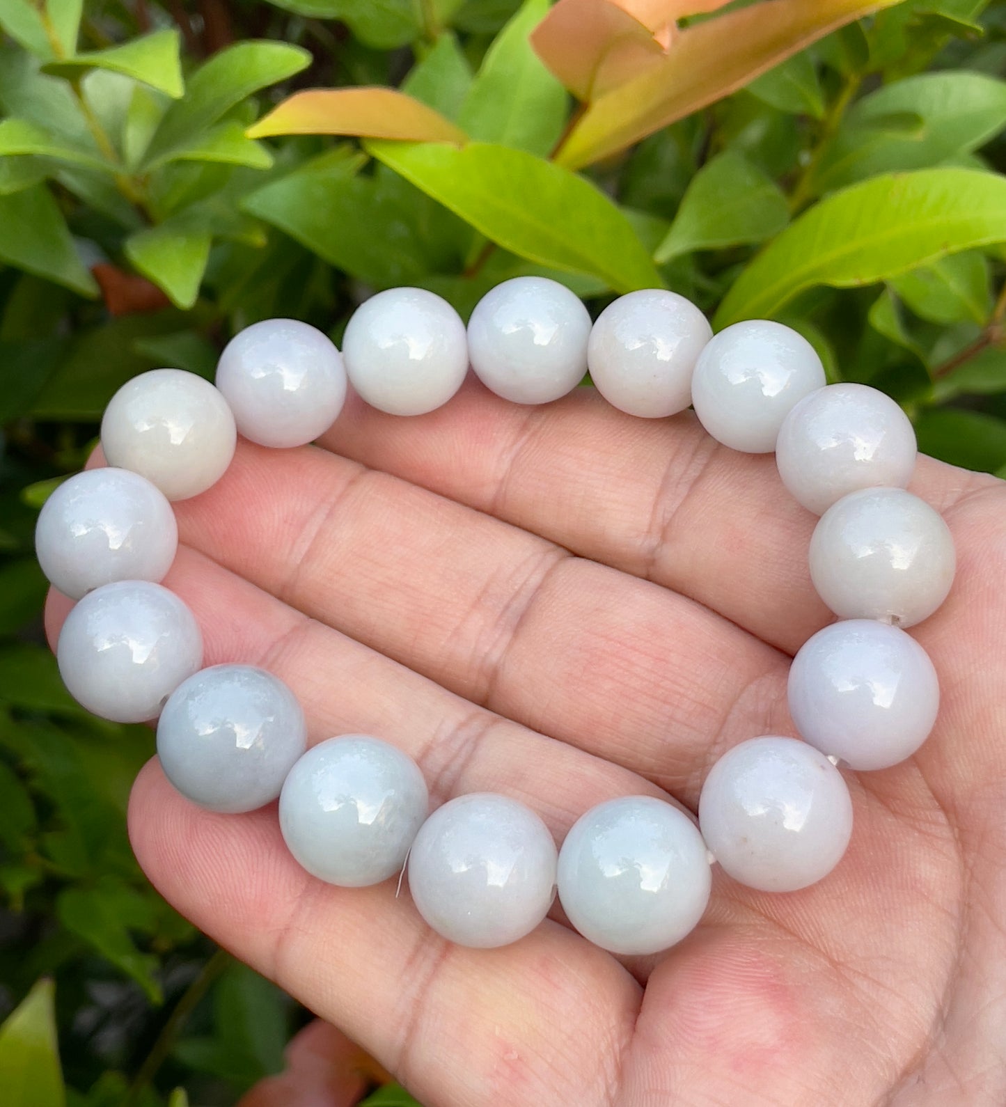 Natural Burmese Jadeite Jade Beaded Bracelet – Icy Lavender – 13.2mm – JBB174