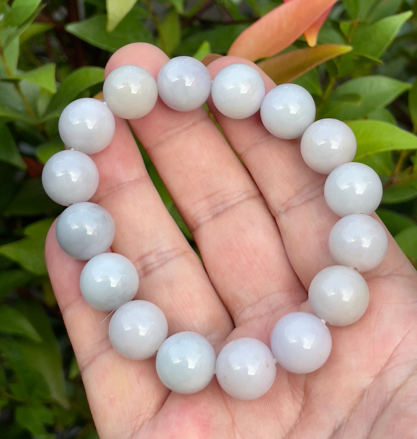 Natural Burmese Jadeite Jade Beaded Bracelet – Icy Lavender – 13.2mm – JBB174