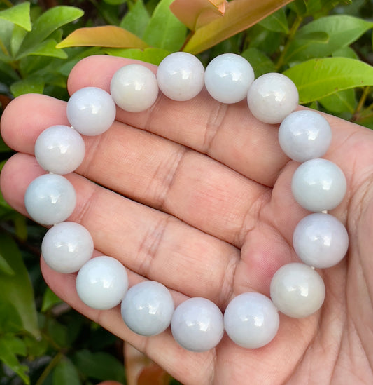 Natural Burmese Jadeite Jade Beaded Bracelet – Icy Lavender – 13.2mm – JBB174