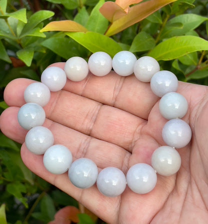 Natural Burmese Jadeite Jade Beaded Bracelet – Icy Lavender – 13.2mm – JBB174