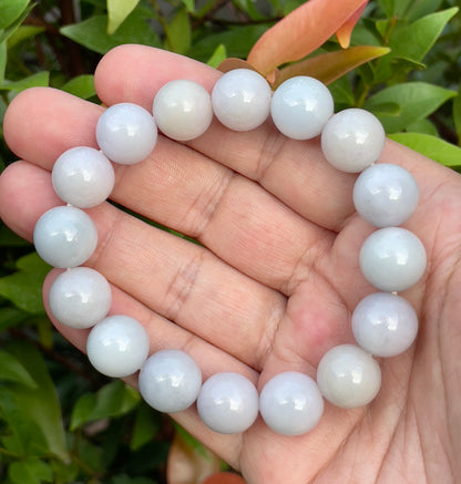 Natural Burmese Jadeite Jade Beaded Bracelet – Icy Lavender – 13.2mm – JBB174