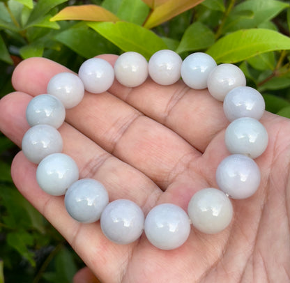 Natural Burmese Jadeite Jade Beaded Bracelet – Icy Lavender – 13.2mm – JBB174