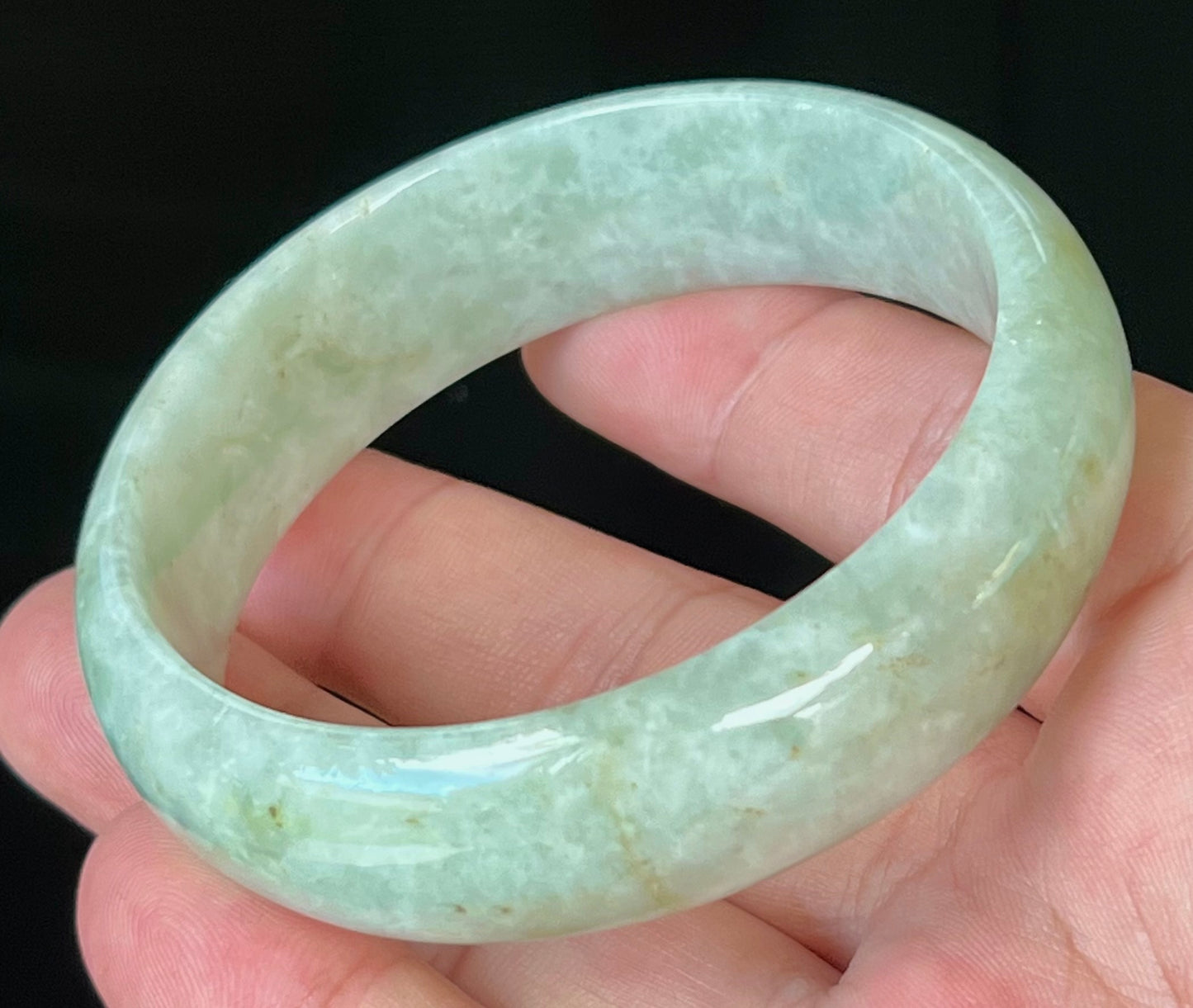 Natural Burmese Jadeite Jade Bangle – Icy Milky White and Apple Green – 58mm – JB551